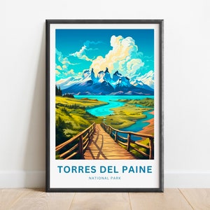 Torres del Paine Travel Print - Cartel de Torres del Paine, Chile Wall Art, Presente enmarcado, Regalo Chile Presente