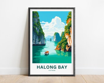 Halong Bay Reise Druck - Halong Bay Poster, Vietnam Wand Kunst, gerahmtes Geschenk, Geschenk Vietnam Geschenk