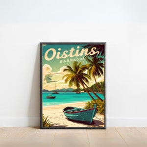 Poster di viaggio vintage di Oistins - Stampa Oistins, Barbados Wall Art, incorniciato, regalo Barbados presente