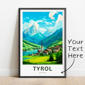 Personalized Tyrol Travel Print - Tyrol poster, Austria Wall Art, Framed present, Gift Austria Present
