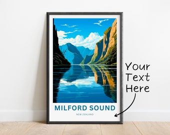 Personalized Milford Sound Travel Print - Milford Sound poster, New Zealand Wall Art, Framed present, Gift Fiordland, Customized Your Text