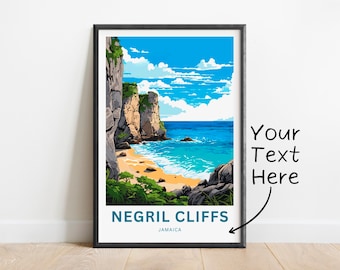 Personalized Negril Cliffs Travel Print - Negril Cliffs poster, Jamaica Wall Art, Framed present, Gift United States Present