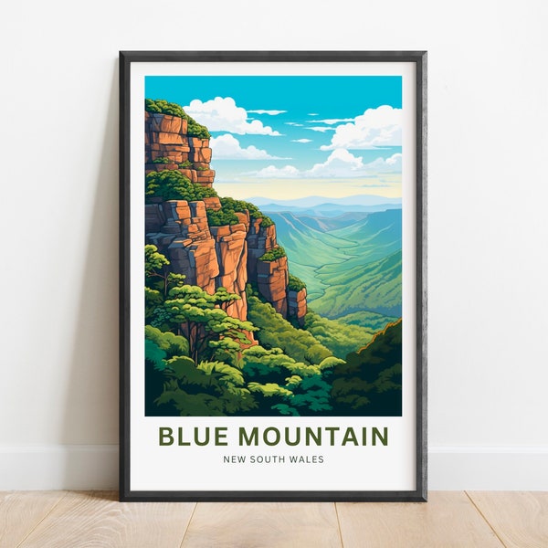 Blue Mountains Travel  Print - Blue Mountains poster, New South Wales Wall Art, Framed present, Gift Australia Present