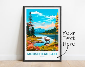 Personalized Moosehead Lake Travel Print - Moosehead Lake poster, Maine Wall Art, Framed present, Gift Maine Present