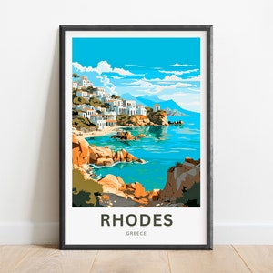 Rhodes Travel Print - Rhodes poster, Greece Wall Art, Framed present, Gift Greece Present