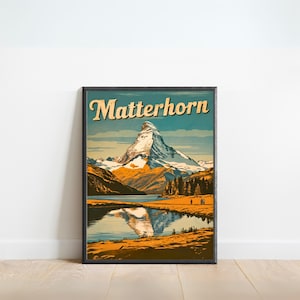 Matterhorn Vintage Travel Poster - Matterhorn print, Swiss Alps Wall Art, Framed present, Gift Switzerland Present