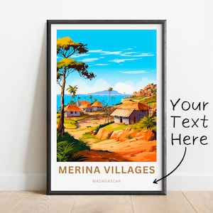Personalized Merina Villages Travel Print - Merina Villages Madagascar poster, Africa Wall Art, Framed present, Gift Madagascar Present
