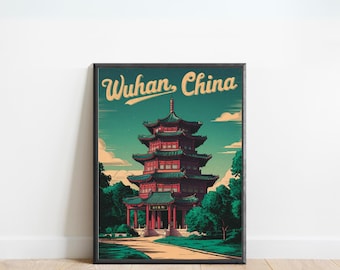 Póster de viaje vintage de Wuhan: impresión de Wuhan, arte mural de China, regalo enmarcado, regalo de China