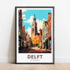 Delft Travel Print - Delft poster, Netherlands Wall Art, Framed present, Gift Netherlands Present