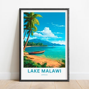 Malawi See Reisedruck - Malawi See Poster, Afrika Wand Kunst, gerahmtes Geschenk, Geschenk Afrika Geschenk