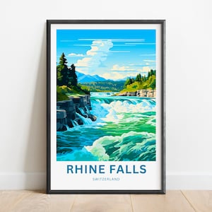 Impressão de viagem das Cataratas do Reno - pôster das Cataratas do Reno, arte de parede da Suíça, presente emoldurado, presente da Suíça