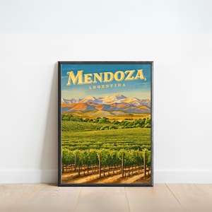 Póster de viaje vintage de Mendoza: impresión de Mendoza, arte mural de Argentina, enmarcado, regalo de Argentina