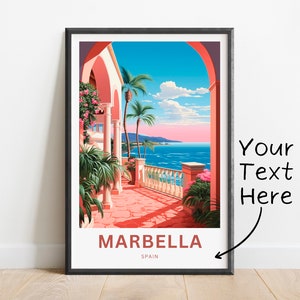 Gepersonaliseerde Marbella-reisafdruk - Marbella-poster, Spanje muurkunst, ingelijst cadeau, cadeau Spanje cadeau