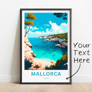 Personalized Mallorca Travel Print - Mallorca poster, Spain Balearic Wall Art, Framed present, Gift Spain Present