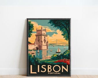 Cartel de viaje vintage de Lisboa - Impresión de Lisboa, Arte de la pared de Portugal, Presente enmarcado, Regalo Portugal presente
