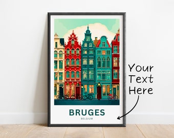 Personalized Bruges Travel Print - Bruges poster, Belgium Wall Art, Framed present, Gift Belgium Present