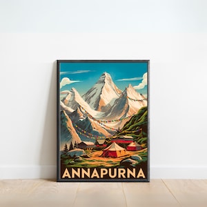 Annapurna Vintage Travel Poster - Annapurna Print, Nepal Wall Art, Framed, Gift Nepal Present
