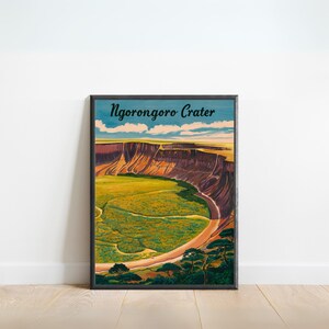 Ngorongoro Crater Vintage Travel Poster - Ngorongoro Crater Print, Tanzania Wall Art, Framed, Gift Tanzania Present