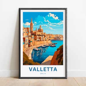 Valletta Travel Print - Valletta poster, Malta Wall Art, Framed present, Gift Malta Present