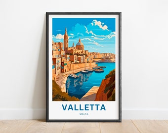 Valletta Travel Print - Valletta poster, Malta Wall Art, Framed present, Gift Malta Present