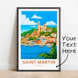 Impresión de viaje personalizada de San Martín: póster de San Martín, arte mural caribeño, regalo enmarcado, regalo de Sint Maarten