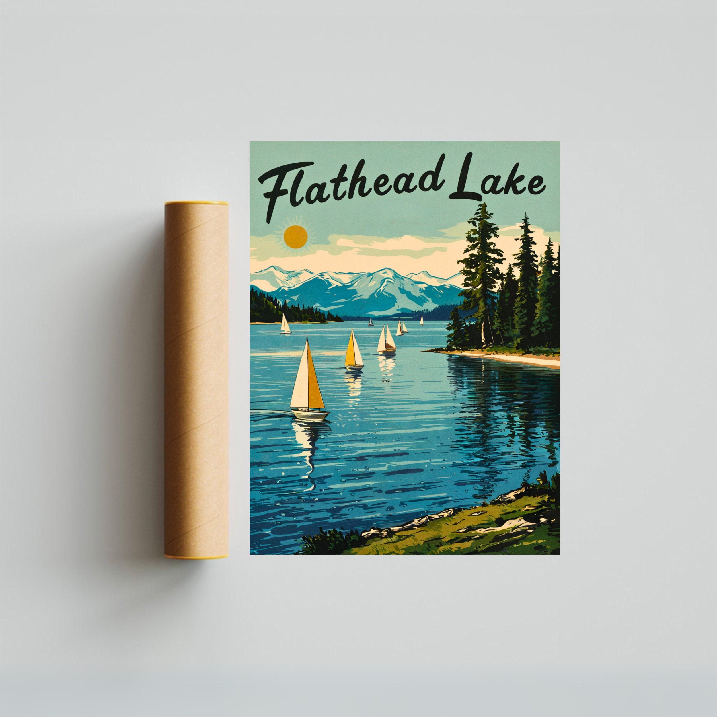 Flathead Lake Vintage Travel Poster - Flathead Lake Print, Montana