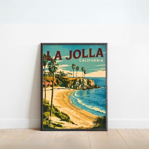 La Jolla Cove Vintage Travel Poster - La Jolla Cove Print, California Wall Art, Framed, Gift California Present