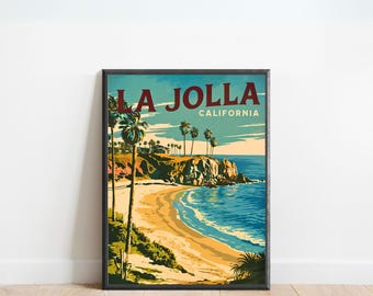 La Jolla Cove Vintage Travel Poster - La Jolla Cove Print, California Wall Art, Framed, Gift California Present
