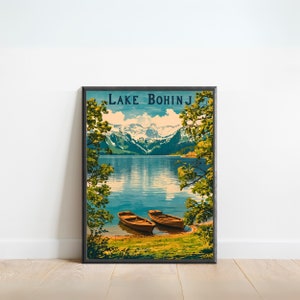 Bohinjer See Vintage Reiseplakat - Bohinjer See Druck, Slowenien Wandkunst, gerahmtes Geschenk, Geschenk Triglav Nationalpark Geschenk