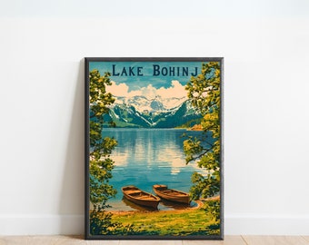 Lake Bohinj Vintage Travel Poster - Lake Bohinj Print, Slovenia Wall Art, Framed present, Gift Triglav National Park Present