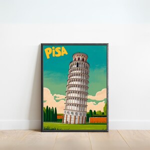 Pisa Vintage Travel Poster - Pisa Print, Italy Wall Art, Framed, Gift Italy Present