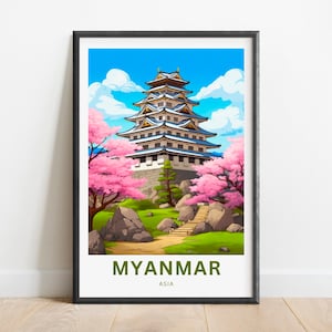 Myanmar Travel Print - Myanmar poster, Asia Wall Art, Framed present, Gift Asia Present
