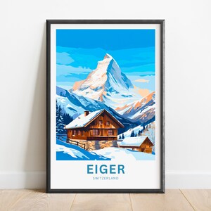 Eiger Travel Print - Eiger Mountain poster, Switzerland Wall Art, Framed present, Gift Switzerland Present
