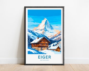 アイガー旅行プリント - アイガー山ポスター、スイス壁アート、額入り