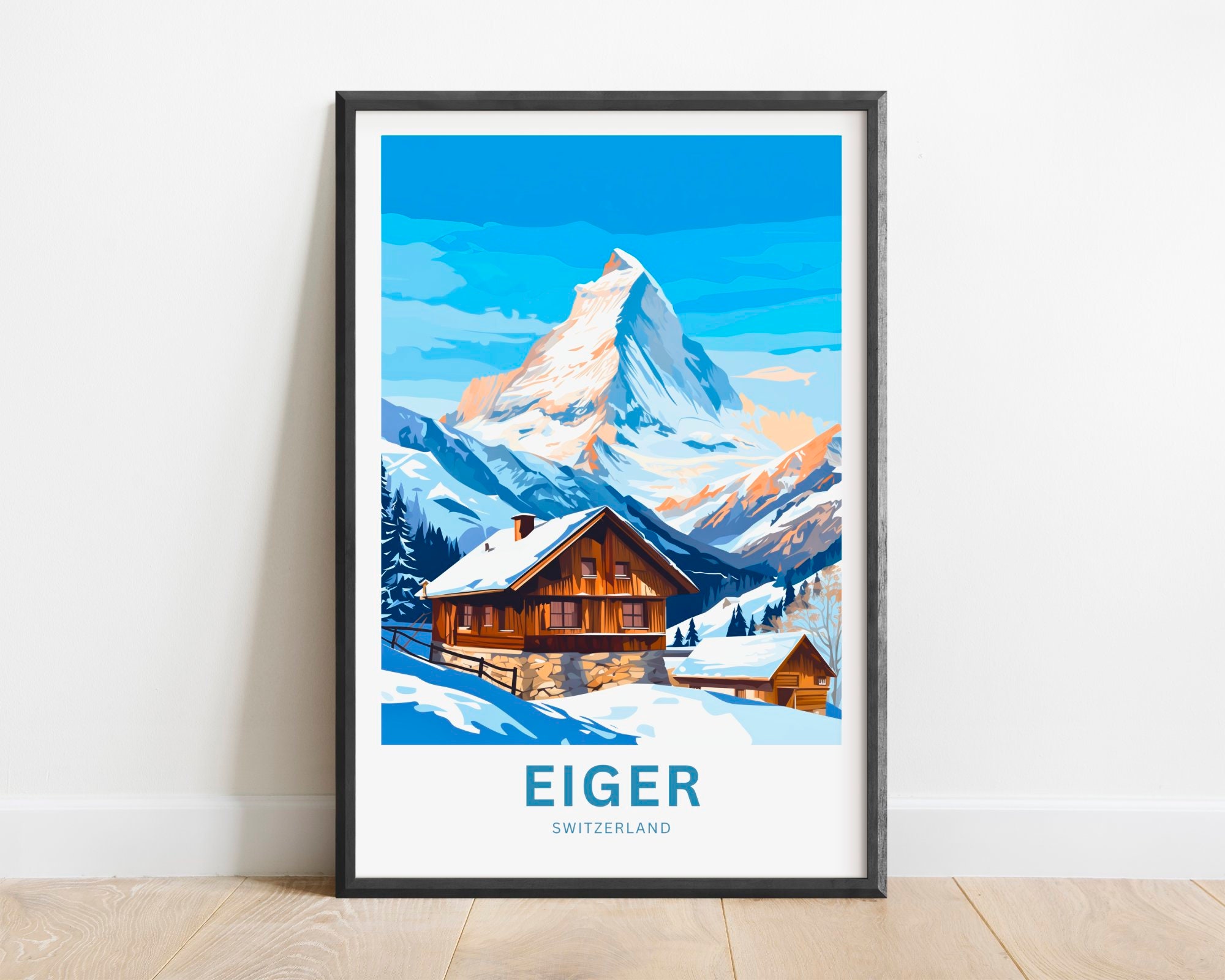アイガー旅行プリント - アイガー山ポスター、スイス壁アート、額入り