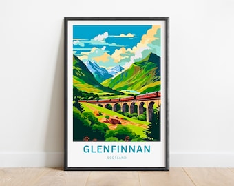 Impression de voyage Glenfinnan - Affiche Glenfinnan, art mural écossais, cadeau encadré, cadeau écossais cadeau
