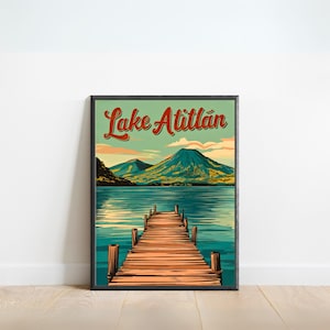 Lake Atitlán Vintage Travel Poster - Lake Atitlan Print, Guatemala Wall Art, Framed, Gift Guatemala Present