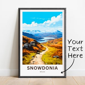 Impressão de viagem personalizada Snowdonia - pôster Snowdonia, arte de parede do País de Gales, presente emoldurado, presente do País de Gales