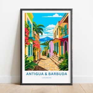 Antigua and Barbuda Travel Print - Antigua and Barbuda poster, Caribbean Wall Art,Gift Antigua and Barbuda Decor Present, Personalized Text