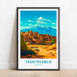 Toas Pueblo Travel Print - Toas Pueblo poster, New Mexico Wall Art, Framed present, Gift New Mexico Present