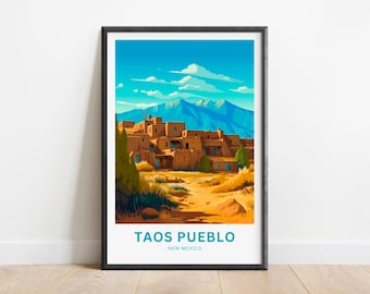 Toas Pueblo Travel Print - Toas Pueblo poster, New Mexico Wall Art, Framed present, Gift New Mexico Present