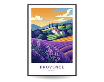 Provence Lavender Field Art Print: French Countryside Travel Poster