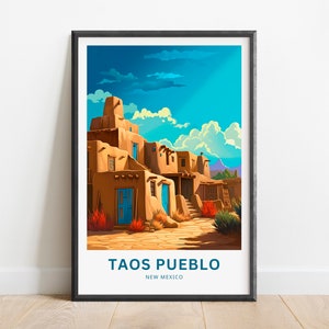 Toas Pueblo Travel Print - Toas Pueblo poster, New Mexico Wall Art, Framed present, Gift New Mexico Present