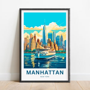 Manhattan Travel Print - Manhattan poster, New York Wall Art, Framed present, Gift New York Present