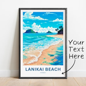 Personalized Lanikai Beach Travel Print - Lanikai Beach poster, Hawaii Wall Art, Framed present, Gift Hawaii Present