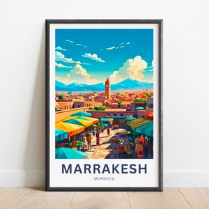 Marrakesh reisafdruk - Marrakesh-poster, Marokko muurkunst, ingelijst cadeau, cadeau Marokko cadeau