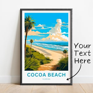 Gepersonaliseerde Cocoa Beach-reisafdruk - Cocoa Beach-poster, kunst aan de muur Florida, ingelijst cadeau, cadeau Florida