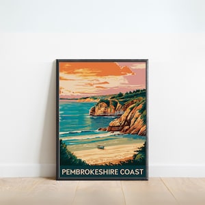 Pembrokeshire Vintage Travel Poster - Pembrokeshire Print, Wales Wall Art, Framed, Gift National Park Present
