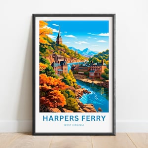 Harpers Ferry Travel Print - Harper&#39;s Ferry poster, West Virginia Wall Art, Framed present, Gift West Virginia Present, Customized Your Text