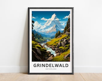 Grindelwald Travel Print - Grindelwald poster, Switzerland Wall Art, Framed present, Gift Switzerland Present